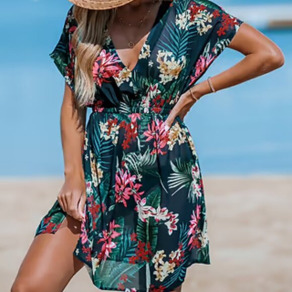 Cupshe Midnight Tropics Dolman Sleeve Mini Cover-Up Size  M | NWT - Picture 1 of 3